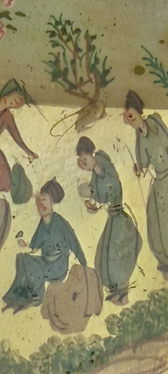 EL BOYAMA CİZİM OVAL KESİM SEDEF ÜZERİNE MİNYATÜR CALIŞMASI AHŞAP EL İŞLEME CERCEVESİNDE 1970