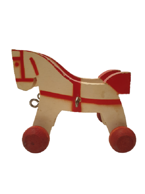 TEKERLEKLİ İPLE CEKİLEN EL YAPIM EL BOYAMA AHŞAP OYUNCAK AT