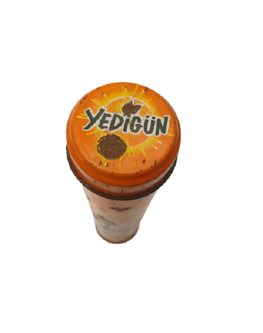 YEDİGÜN REKLAMLI  BASKILI TENEKE SİLİNDİR KAPAKLI OKUL KALEM KUTUSU