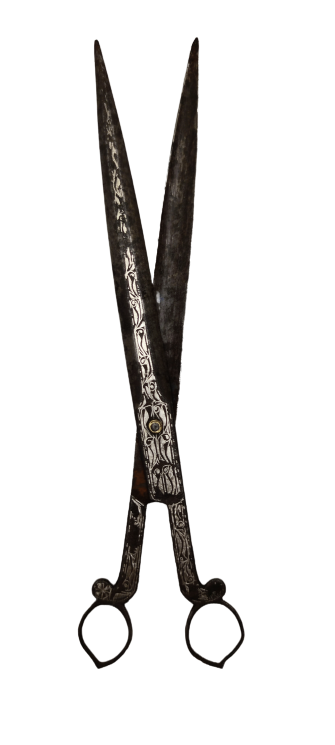 OSMANLI EL YAPIM SICAK DÖVME DEMİR ÜZERİNE GÜMÜŞ KAKMA HAT MAKASI