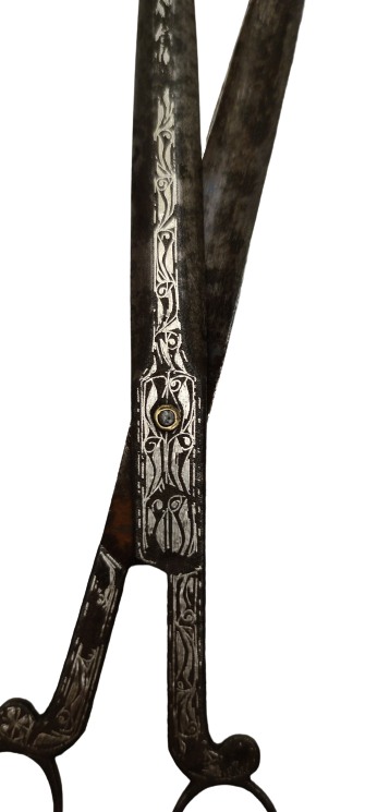 OSMANLI EL YAPIM SICAK DÖVME DEMİR ÜZERİNE GÜMÜŞ KAKMA HAT MAKASI