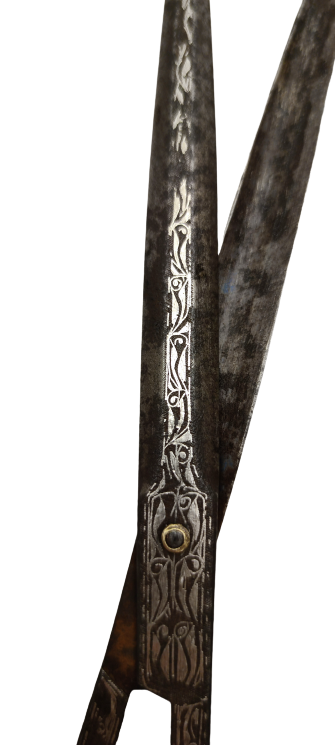 OSMANLI EL YAPIM SICAK DÖVME DEMİR ÜZERİNE GÜMÜŞ KAKMA HAT MAKASI