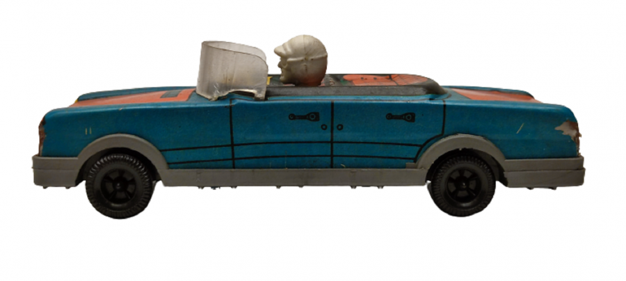 1980 YERLİ TENEKE OYUNCAK ARABA GUREL FORD YARIŞ ARABASI SÜRÜCÜLÜ ÖN CAMLI ŞEFFAF SİPERLİKLİ