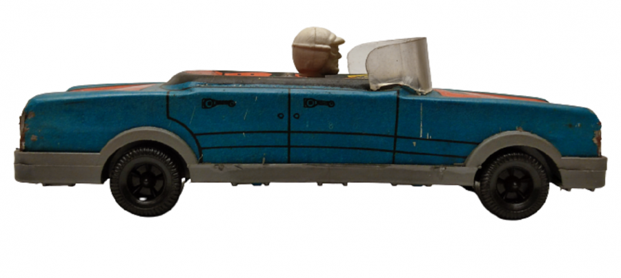 1980 YERLİ TENEKE OYUNCAK ARABA GUREL FORD YARIŞ ARABASI SÜRÜCÜLÜ ÖN CAMLI ŞEFFAF SİPERLİKLİ