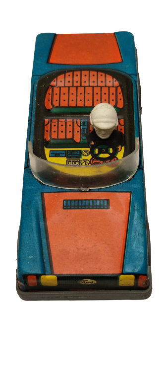 1980 YERLİ TENEKE OYUNCAK ARABA GUREL FORD YARIŞ ARABASI SÜRÜCÜLÜ ÖN CAMLI ŞEFFAF SİPERLİKLİ