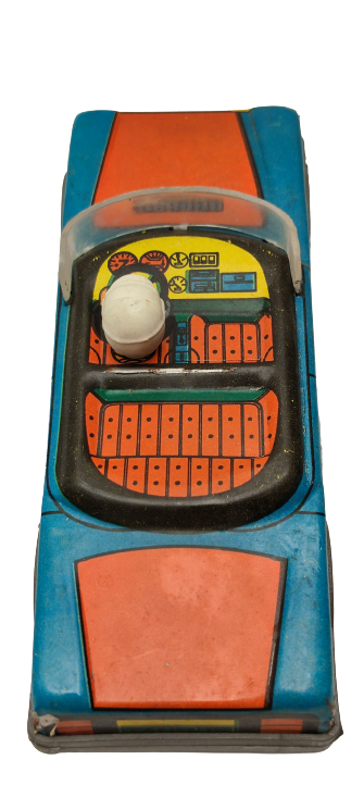 1980 YERLİ TENEKE OYUNCAK ARABA GUREL FORD YARIŞ ARABASI SÜRÜCÜLÜ ÖN CAMLI ŞEFFAF SİPERLİKLİ