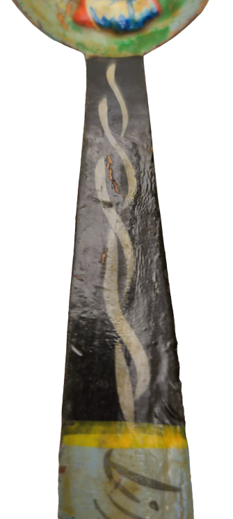 OSMANLI ORTASI AHŞAP TEK PARCA AHŞAPDAN OYMA MEVLANA KABARTMALI EL YAPIMI & EL KÖK BOYAMA TAHTA KAŞIK