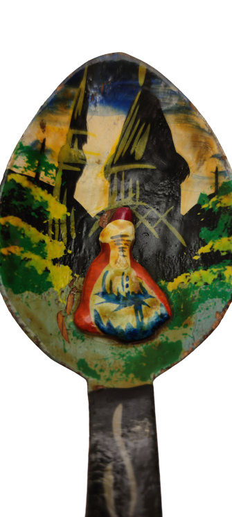 OSMANLI ORTASI AHŞAP TEK PARCA AHŞAPDAN OYMA MEVLANA KABARTMALI EL YAPIMI & EL KÖK BOYAMA TAHTA KAŞIK