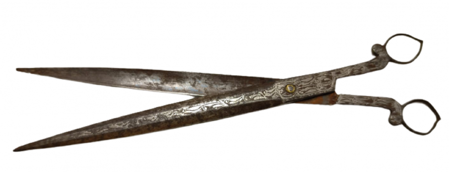 OSMANLI EL YAPIM SICAK DÖVME DEMİR ÜZERİNE GÜMÜŞ KAKMA HAT MAKASI