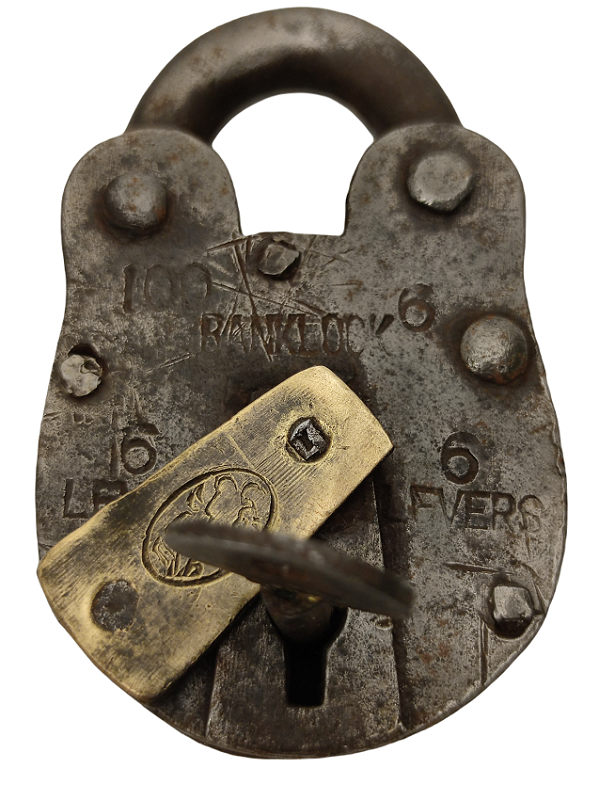 OSMANLI EL YAPIM ÜZERİ OSMANLICA YAZILI MEKANİK SİCAK DEMİRDEN MAMUL ÇALIŞIR DURUMDA ANAHTARLI  ASMA KİLİT