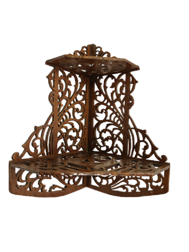 AHŞAP ÜZERİNE OSMANLI İŞLEMELERLE BEZELİ KIL TESTERE EL  İŞİ KÖŞE  DUVAR RAFI