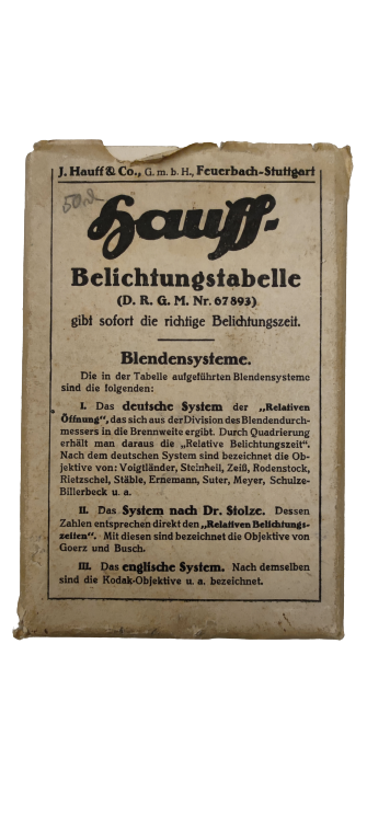 FOTOGRAFCILIKDA POZLAMA ESTANTANE AYAR TABLOSU HAUFF BELİCHTUNGSTABELLE (D.R.G.M Nr. 67 893) DUNYA ŞAVAŞI ÜRÜNÜ