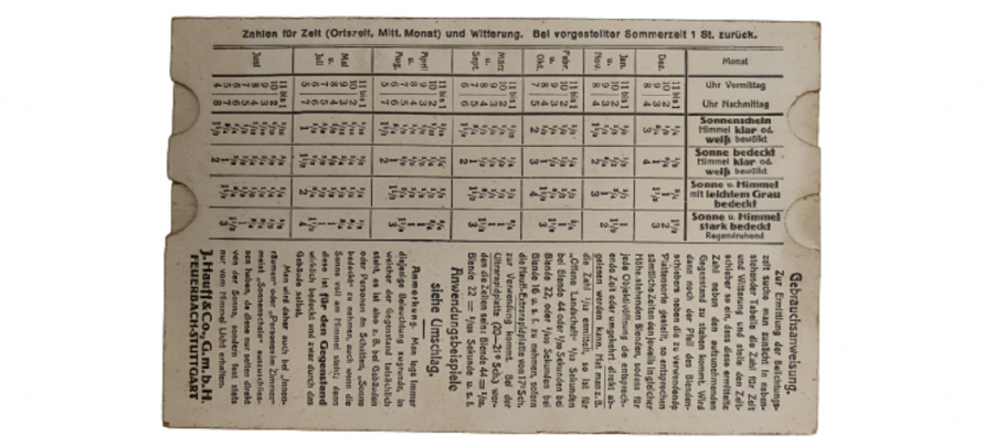 FOTOGRAFCILIKDA POZLAMA ESTANTANE AYAR TABLOSU HAUFF BELİCHTUNGSTABELLE (D.R.G.M Nr. 67 893) DUNYA ŞAVAŞI ÜRÜNÜ