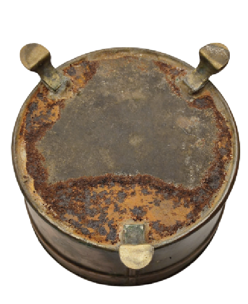 OSMANLI EL YAPIM USTA İŞİ KAHVE KUTUSU KAHVELERDE KULLANILAN BAKIR ÖNÜ İŞLEMELİ KAPAKLI OVAL  PİRİNC AYAKLI