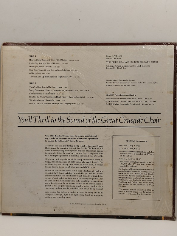 1967 THE BİLLY GRAHAM LONDON CRUSADE CHOİR UZUN CALAR 33 DEVİR LP PLAK ORJİNAL KABINDA ORJİNAL BASKISIDIR