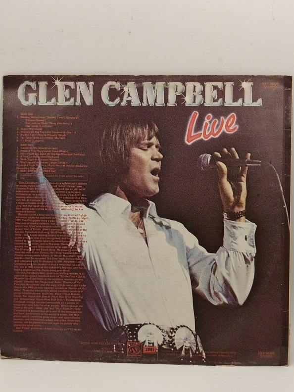1969 GLEN CAMPBELL LİVE UZUN CALAR 33 DEVİR LP PLAK ORJİNAL KABINDA ORJİNAL BASKISIDIR