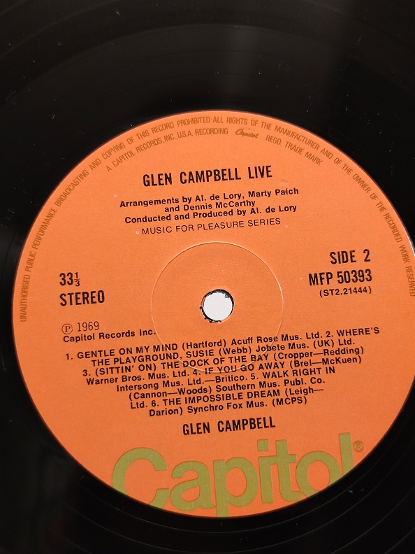 1969 GLEN CAMPBELL LİVE UZUN CALAR 33 DEVİR LP PLAK ORJİNAL KABINDA ORJİNAL BASKISIDIR