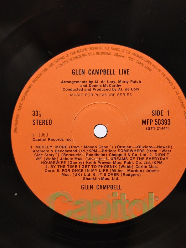 1969 GLEN CAMPBELL LİVE UZUN CALAR 33 DEVİR LP PLAK ORJİNAL KABINDA ORJİNAL BASKISIDIR