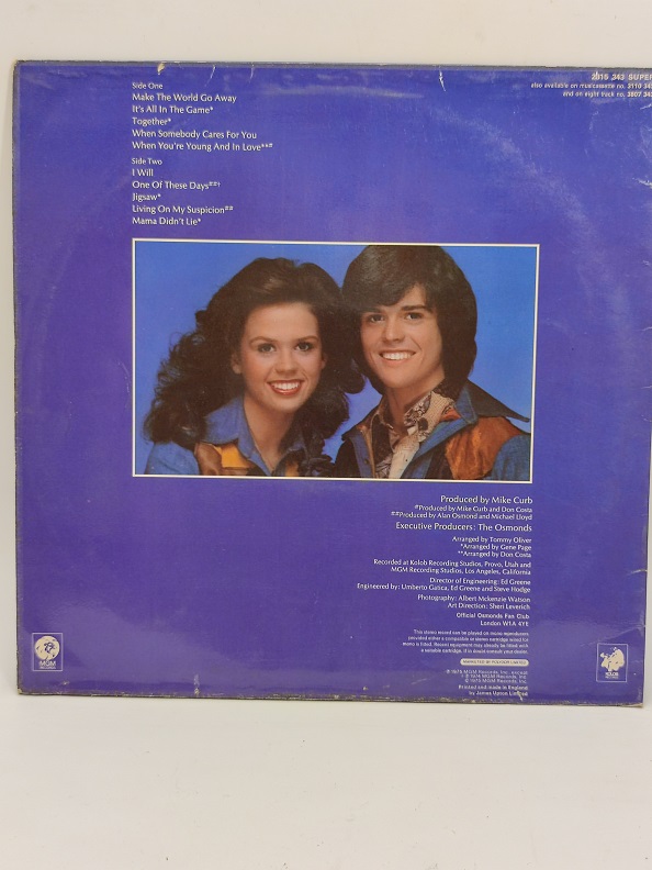 1975 DONNY & MARIE OSMOND MAKE THE WORLD GO AWAY UZUN CALAR 33 DEVİR LP PLAK ORJİNAL KABINDA ORJİNAL BASKISIDIR