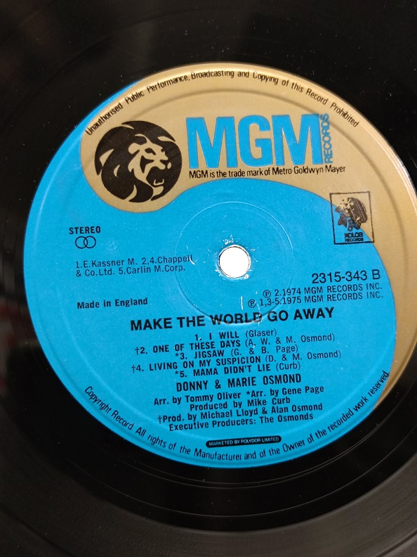 1975 DONNY & MARIE OSMOND MAKE THE WORLD GO AWAY UZUN CALAR 33 DEVİR LP PLAK ORJİNAL KABINDA ORJİNAL BASKISIDIR