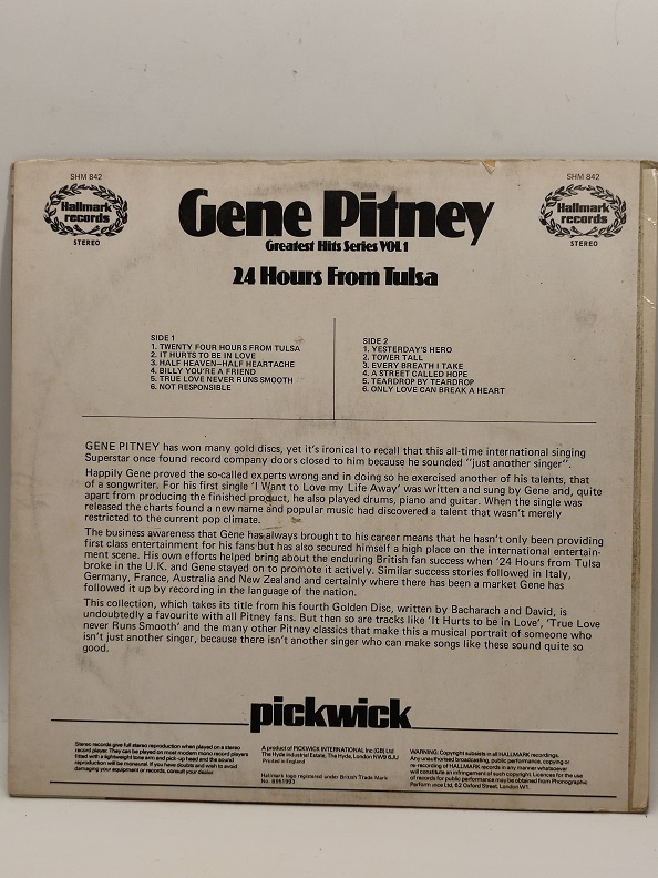 1985 GENE PİTNEY 24 HOURS FROM TULSA UZUN CALAR 33 DEVİR LP PLAK ORJİNAL KABINDA ORJİNAL BASKISIDIR
