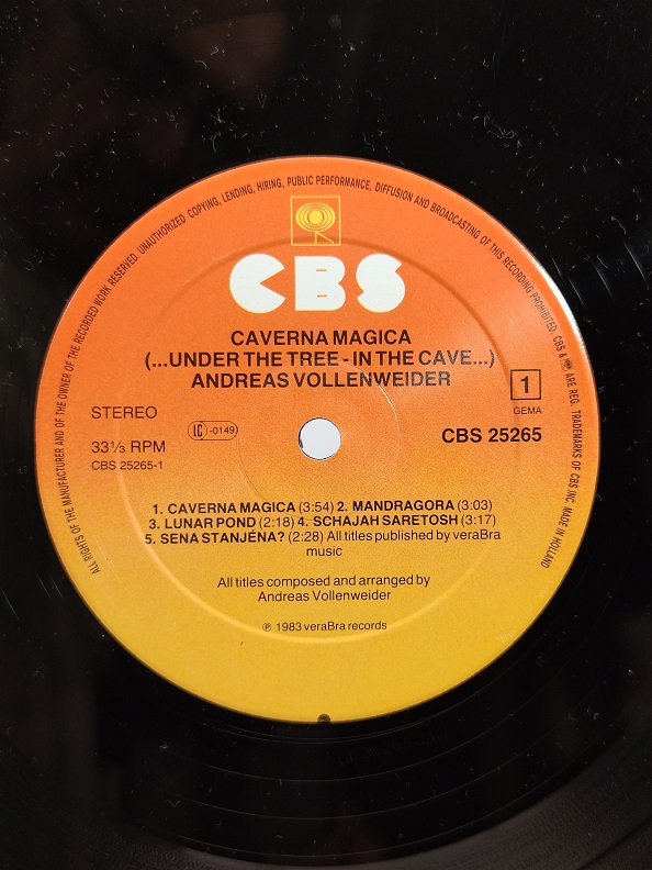 ANDREAS VOLLENWEİDER CAVERNA MAGİCA UZUN CALAR 33 DEVİR LP PLAK ORJİNAL KABINDA ORJİNAL BASKISIDIR