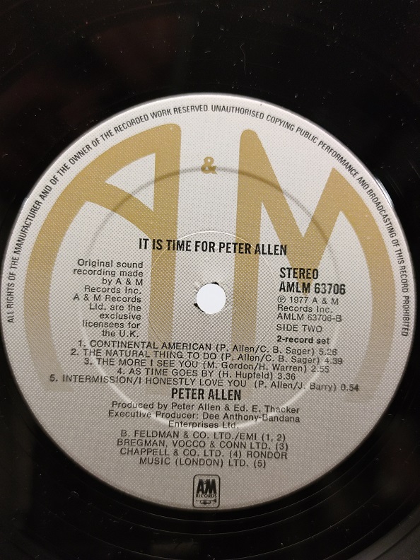 IT'S TIME FOR PETER ALLEN UZUN CALAR 33 DEVİR LP PLAK ORJİNAL KABINDA ORJİNAL BASKISIDIR