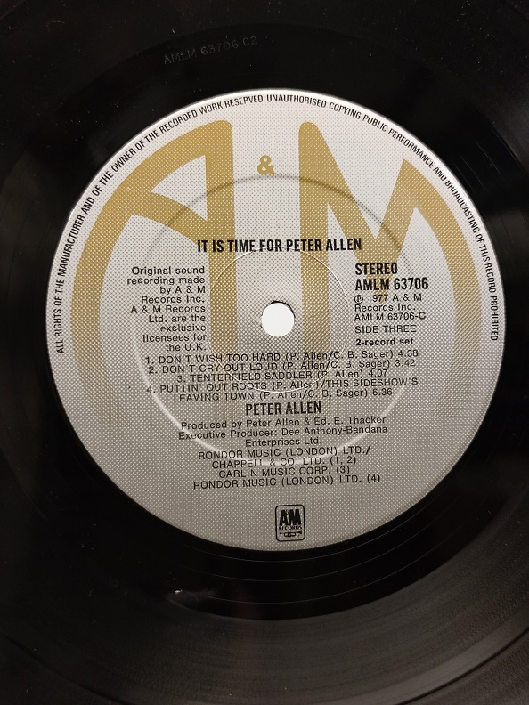 IT'S TIME FOR PETER ALLEN UZUN CALAR 33 DEVİR LP PLAK ORJİNAL KABINDA ORJİNAL BASKISIDIR