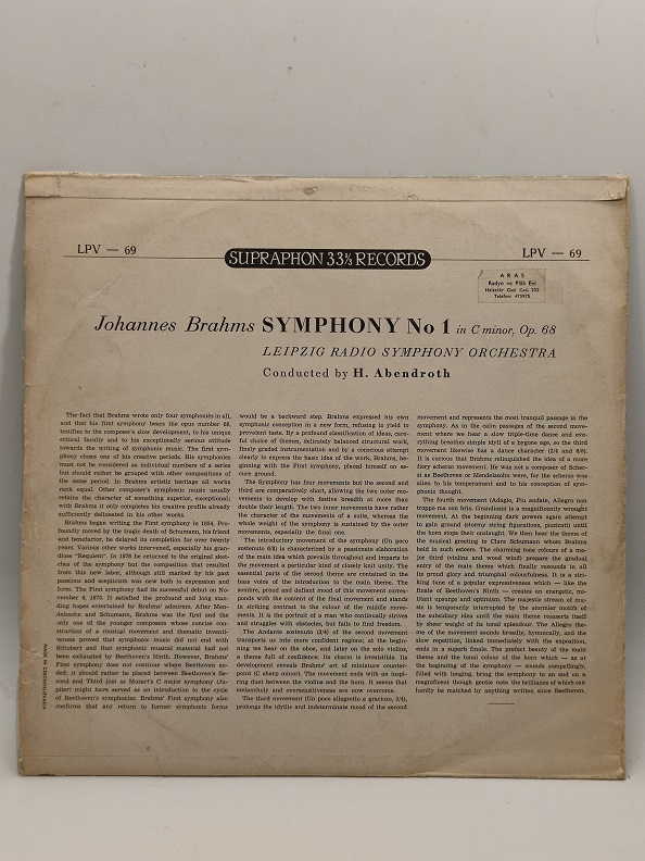 JOHANNES BRAHMS SYMPHONY NO.1 UZUN CALAR 33 DEVİR LP PLAK ORJİNAL KABINDA ORJİNAL BASKISIDIR