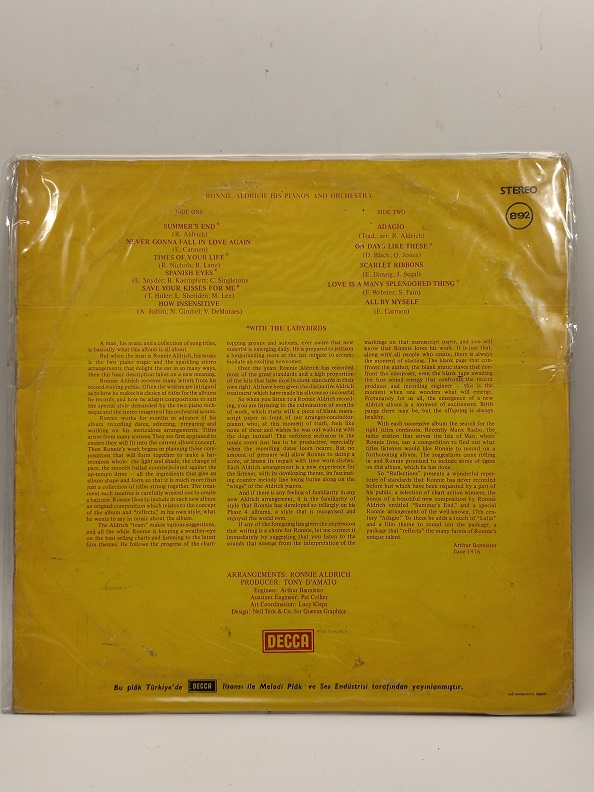 RONNIE ALDRICH REFLECTIONS UZUN CALAR 33 DEVİR LP PLAK ORJİNAL KABINDA ORJİNAL BASKISIDIR