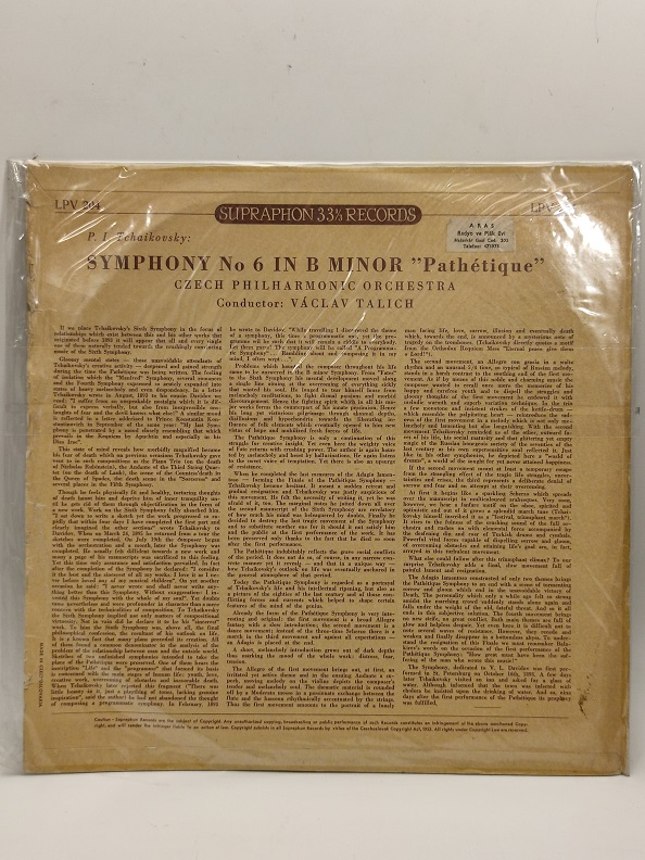TCHAIKOVSKY SMPHONY NO 6 IN B MINOR OP. 74 UZUN CALAR 33 DEVİR LP PLAK ORJİNAL KABINDA ORJİNAL BASKISIDIR