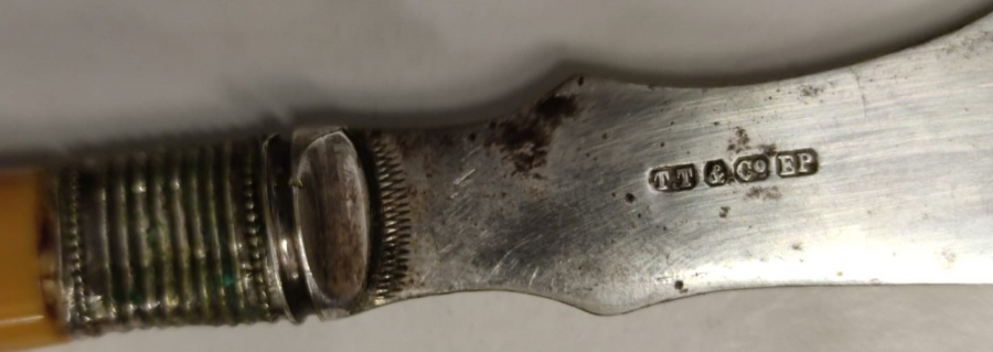 TT & CO EP YAZILI GÜMÜŞ ÜZERİ KALEM İŞLEME KATALİN SAP TEREYAĞI BIÇAĞI