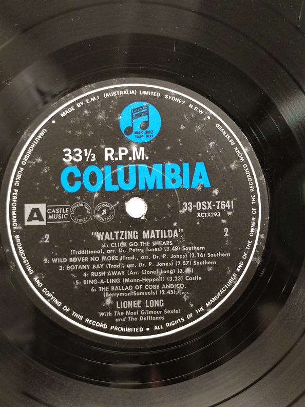 WALTZING MATİLDA LİONEL LONG UZUN CALAR 33 DEVİR LP PLAK ORJİNAL KABINDA ORJİNAL BASKISIDIR