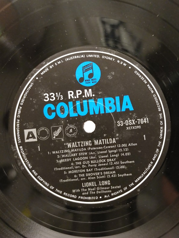 WALTZING MATİLDA LİONEL LONG UZUN CALAR 33 DEVİR LP PLAK ORJİNAL KABINDA ORJİNAL BASKISIDIR