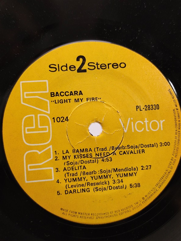 BACCARA LİGHT MY FİRE UZUN CALAR 33 DEVİR LP PLAK ORJİNAL KABINDA ORJİNAL BASKISIDIR