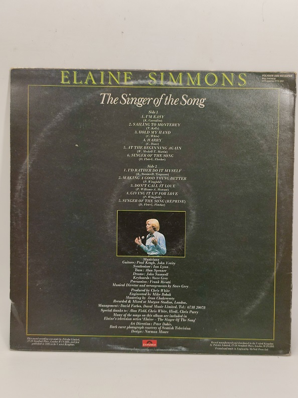 ELAINE SIMMONS THE SINGER OF THE SONG UZUN CALAR 33 DEVİR LP PLAK ORJİNAL KABINDA ORJİNAL BASKISIDIR