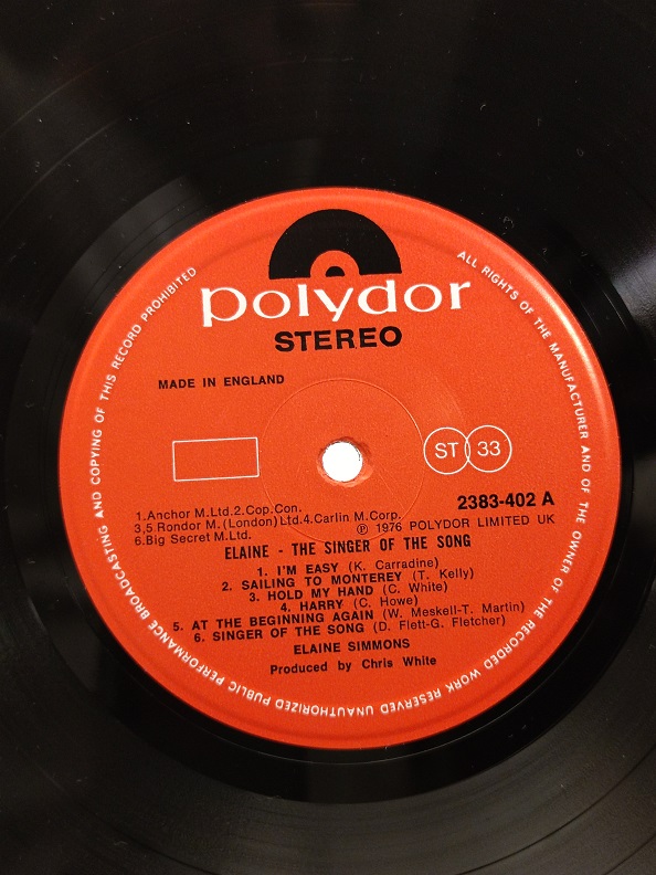 ELAINE SIMMONS THE SINGER OF THE SONG UZUN CALAR 33 DEVİR LP PLAK ORJİNAL KABINDA ORJİNAL BASKISIDIR