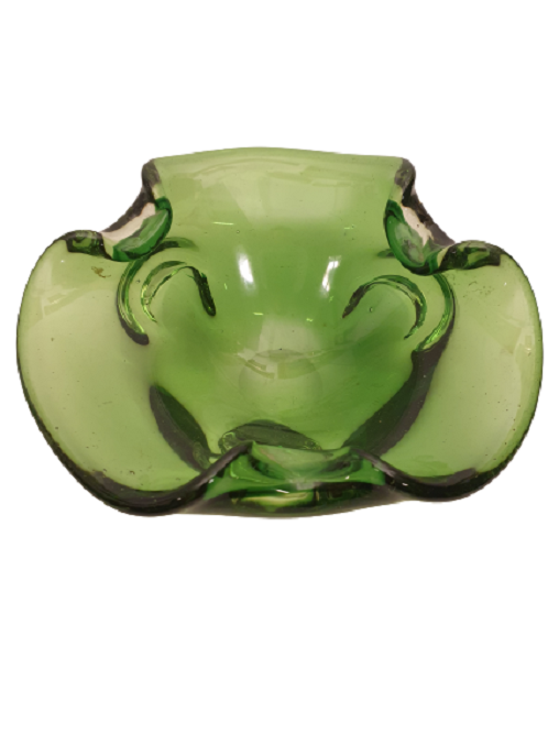 İTALYAN MURANO SU YEŞİLİ VOLANLI FORMDA SORUNSUZ KÜL TABLASI 