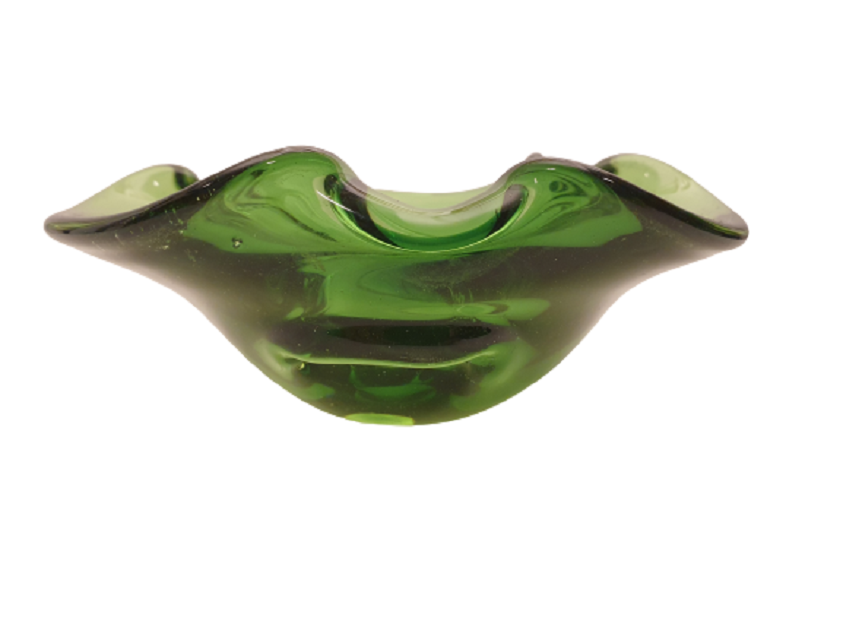 İTALYAN MURANO SU YEŞİLİ VOLANLI FORMDA SORUNSUZ KÜL TABLASI 