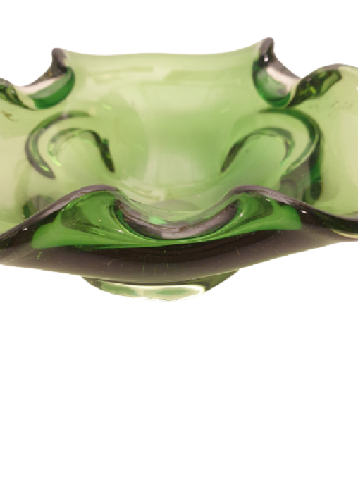 İTALYAN MURANO SU YEŞİLİ VOLANLI FORMDA SORUNSUZ KÜL TABLASI 