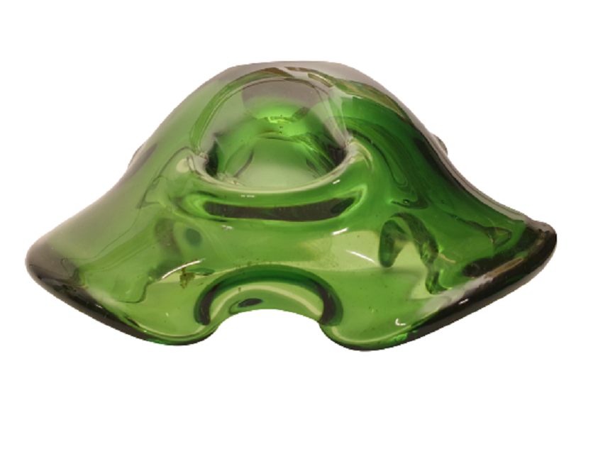 İTALYAN MURANO SU YEŞİLİ VOLANLI FORMDA SORUNSUZ KÜL TABLASI 