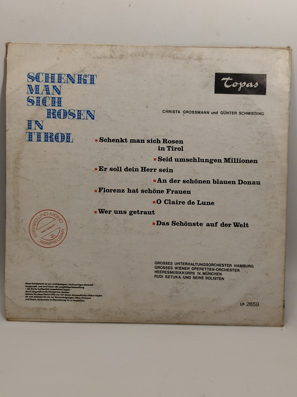 SCHENKT MAN SICH ROSEN IN TIROL UZUN CALAR 33 DEVİR LP PLAK ORJİNAL KABINDA ORJİNAL BASKISIDIR