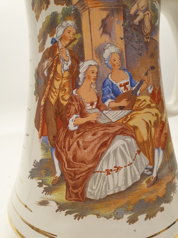 BARON SÜRAHİ VE 6 ADET KULPLU KUPA PARÇA İÇKİ TAKIMI AGIZ VE KULP ALTIN EL CEKME ÜZERLERİ RESİMLİ