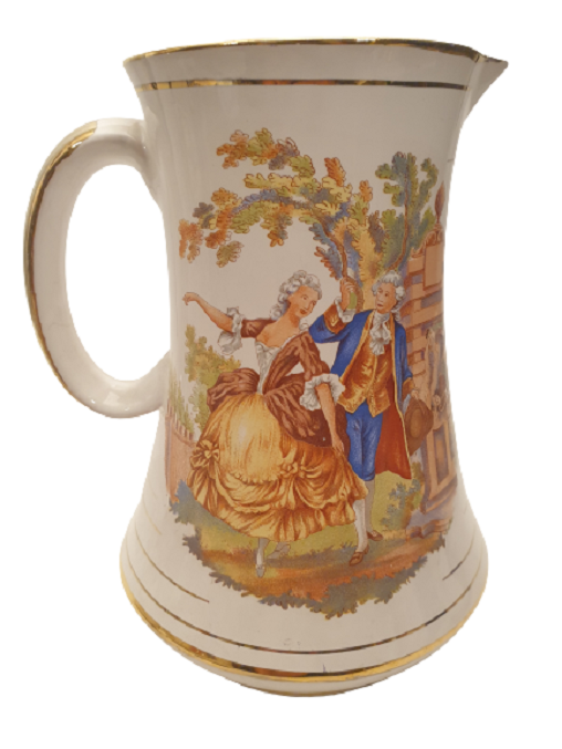 BARON SÜRAHİ VE 6 ADET KULPLU KUPA PARÇA İÇKİ TAKIMI AGIZ VE KULP ALTIN EL CEKME ÜZERLERİ RESİMLİ