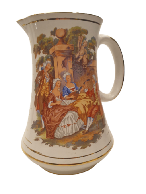 BARON SÜRAHİ VE 6 ADET KULPLU KUPA PARÇA İÇKİ TAKIMI AGIZ VE KULP ALTIN EL CEKME ÜZERLERİ RESİMLİ