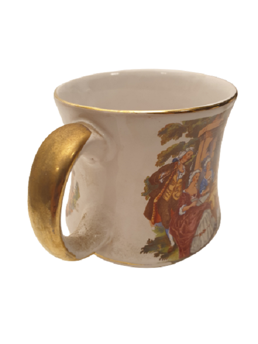 BARON SÜRAHİ VE 6 ADET KULPLU KUPA PARÇA İÇKİ TAKIMI AGIZ VE KULP ALTIN EL CEKME ÜZERLERİ RESİMLİ