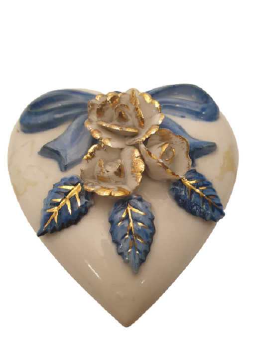 PORSELEN MASA ÜZERİ ÜÇLÜ OBJE KAPAKLI KALP & RESİM CERCEVESİ & MİNİ VAZO