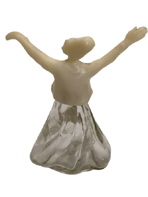 BALIKESİR G CİCEK KOLONYALARI ETİKETLİ KONYA MEVLANA MEVLEVİ SEMAZEN FORMUNDA ALTI CAM ÜSTÜ PLASTİK  SEMAZEN KOLONYA ŞİŞESİ