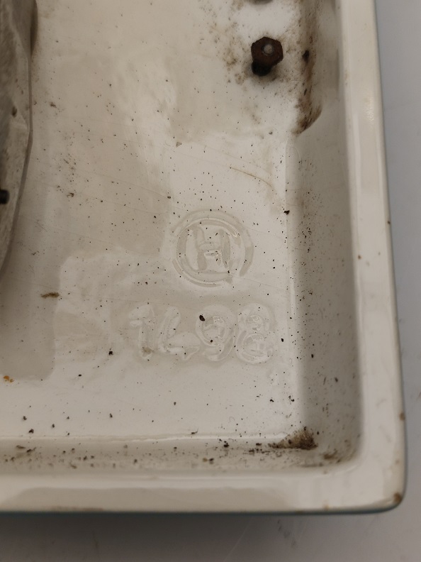 1960 ALMAN BADUF MARKA PORSELEN DİKDORTGEN FORMDA MAVİ BEYAZ MUTFAK DUVAR SAATİ