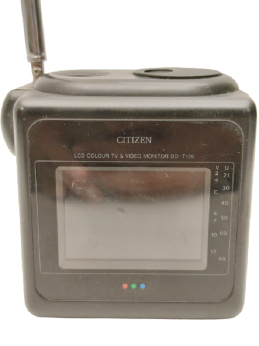 1991  LCD COLOUR TV & VİDEO MONİTOR DD-T126 CITIZEN MİNİ ANTENLİ DERİ ÇANTALI TELEVİZYON